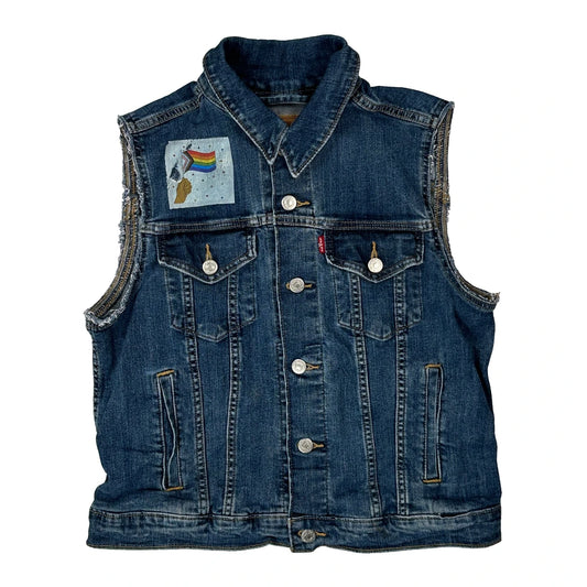 Vintage Pride Flag Levis Graphic Denim Gilet - Large Blue Denim