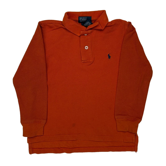 Vintage Age 5 Polo By Ralph Lauren Long Sleeve Polo Shirt - Small Orange Cotton