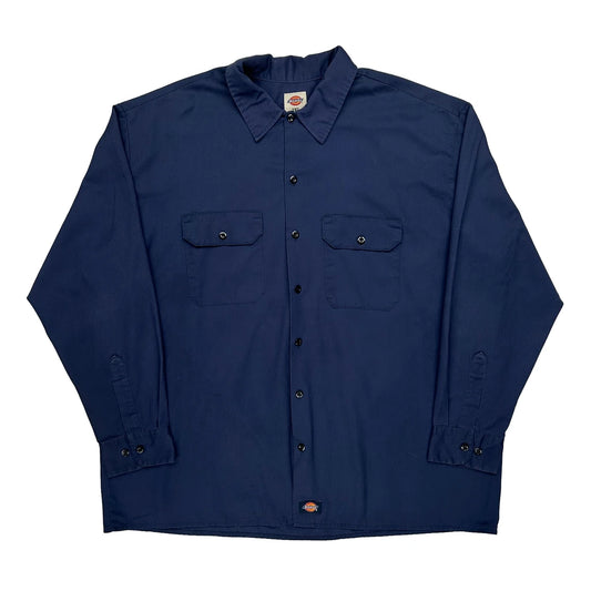 Vintage Dickies Shirt - 2XL Blue Polyester Blend