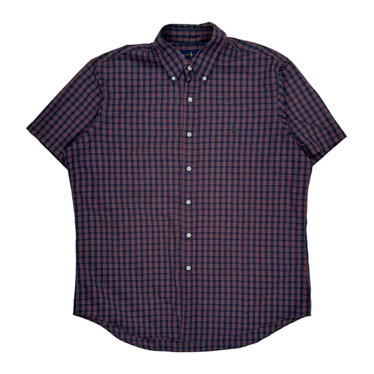 Ralph Lauren Checked Short Sleeve Shirt - Large Navy Cotton