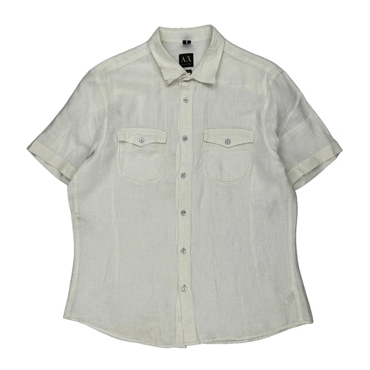 Armani Exchange Short Sleeve Shirt - Large White Linen