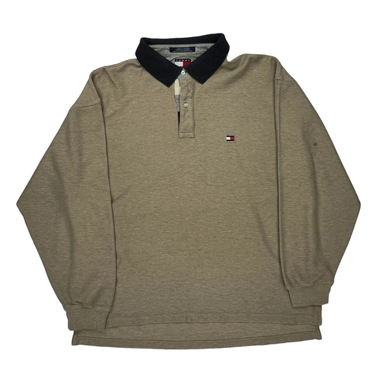 Tommy Hilfiger Long Sleeve Polo Shirt - XL Beige Cotton