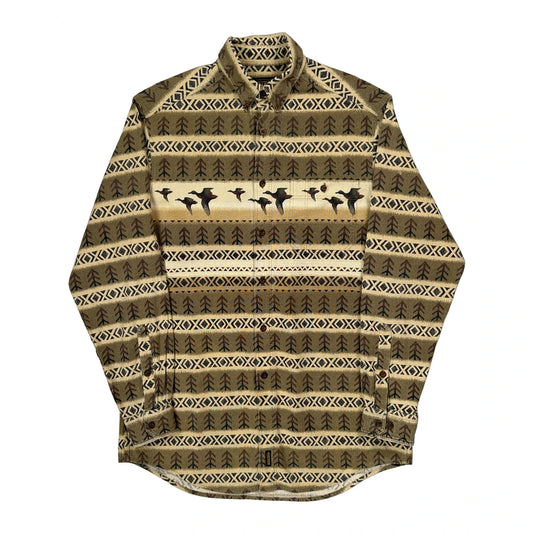 Woolrich Tall Patterned Shirt - Large Beige Wool