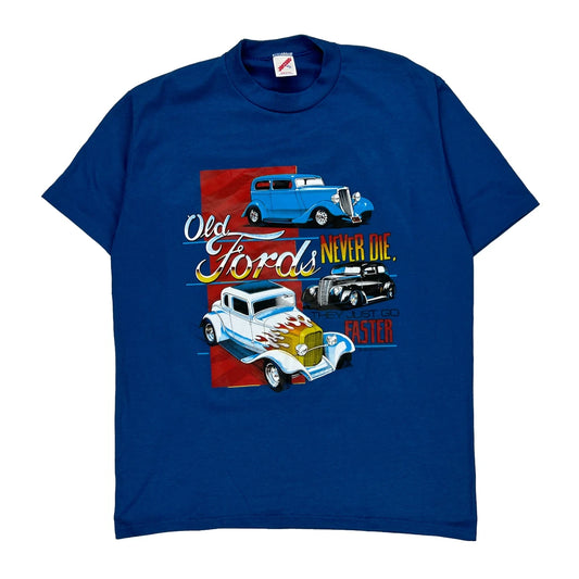 Old Fords Never Die Jerzees Single Stitch T-Shirt - XL Blue Cotton Blend