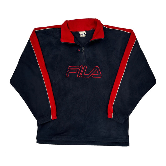 None Fila Spellout 1/4 Zip - Large Navy Polyester