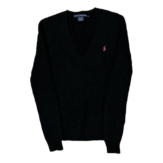 Ralph Lauren Sport V-Neck Jumper - Large Black Cotton