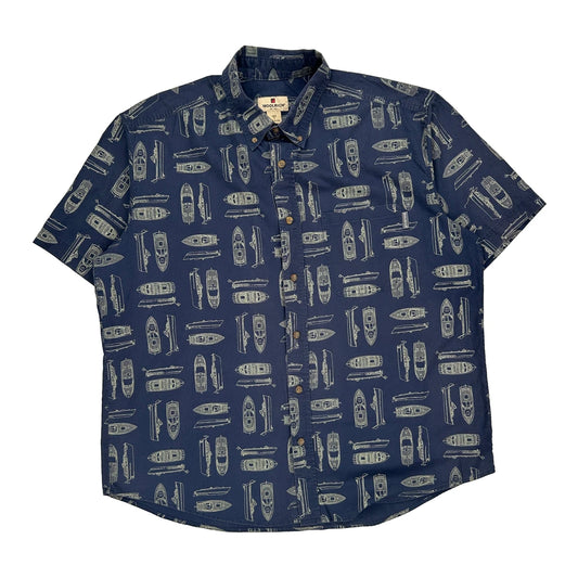 Woolrich Graphic Short Sleeve Shirt - XL Blue Cotton