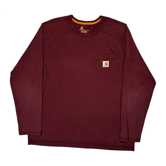 Vintage Carhartt Long Sleeve T-Shirt - Large Burgundy Cotton