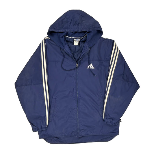 Three Stripes Adidas Striped Windbreaker - Small Blue Polyamide