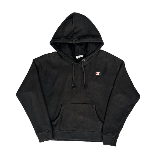 Vintage Reverse Weave Champion Hoodie - Large Black Cotton
