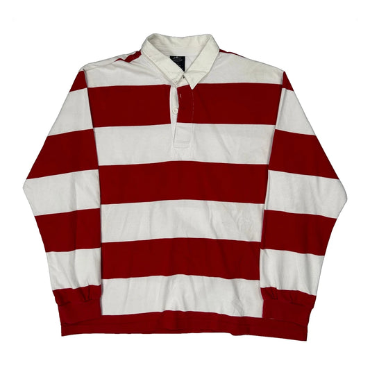 Vintage Charles River Apparel Striped Rugby Shirt - XL Red Cotton