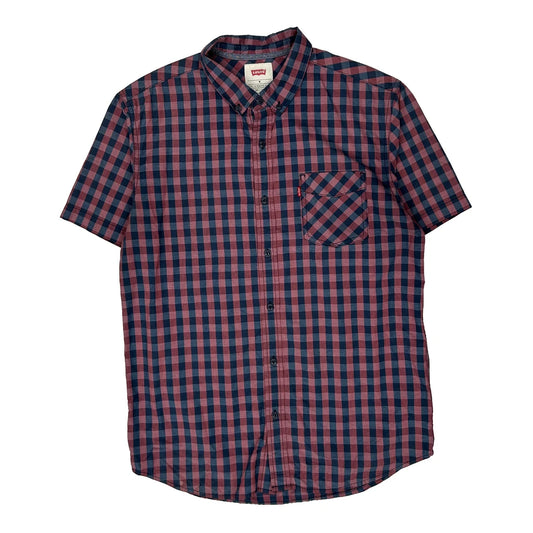 Vintage Levis Checked Short Sleeve Shirt - Medium Blue Cotton