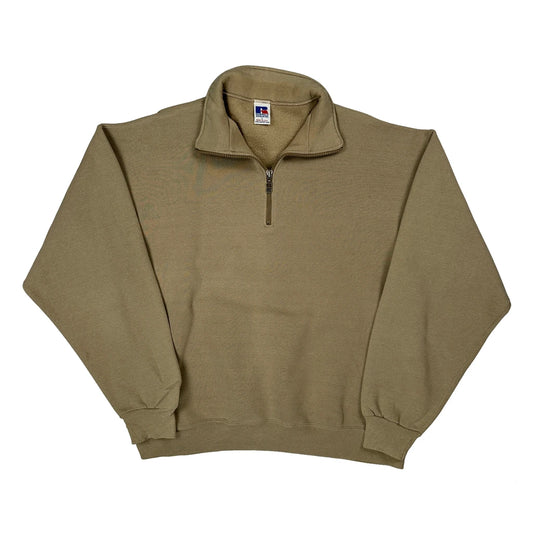 Russell Athletic 1/4 Zip - Large Beige Cotton