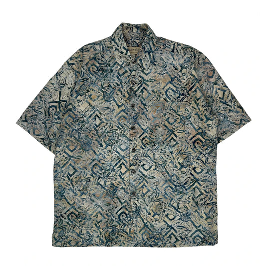 Johari West Floral Hawaiian Shirt - Large Blue Cotton