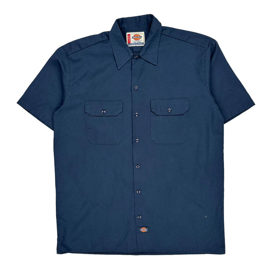 Dickies Short Sleeve Shirt - Large Navy Polyester Blend