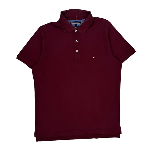 Tommy Hilfiger Slim Fit Polo Shirt - Large Burgundy Cotton
