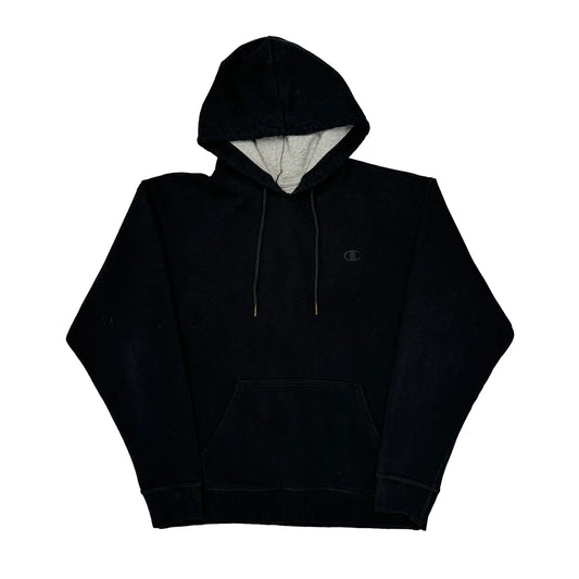 Vintage Champion Hoodie - Large Black Cotton Blend