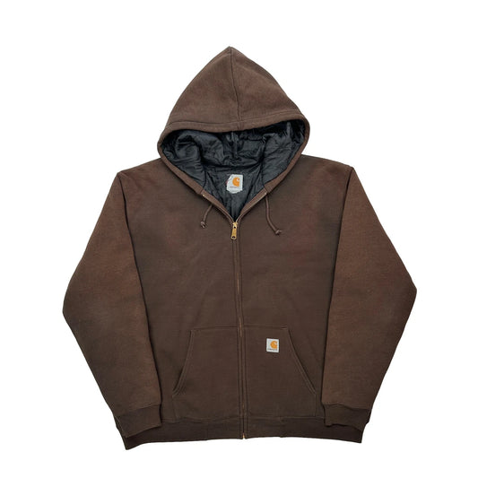 Quilted Carhartt Padded Full Zip Hoodie - XL Brown Cotton