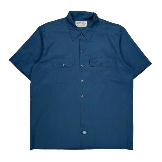 Vintage Dickies Short Sleeve Shirt - XL Blue Polyester Blend