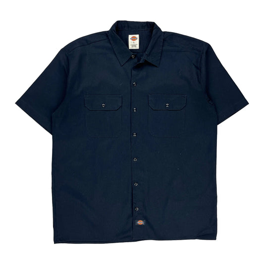 Dickies Short Sleeve Shirt - Large Navy Polyester Blend