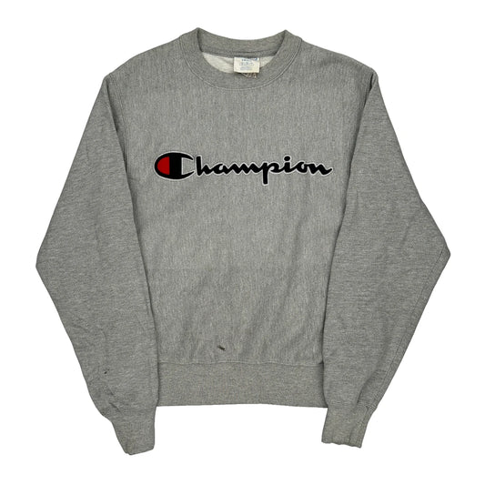 Reverse Weave Champion Spellout Sweatshirt - Small Grey Cotton