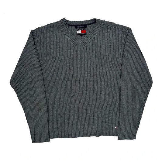 Vintage Tommy Hilfiger Chunky Knit Jumper - XL Grey Cotton