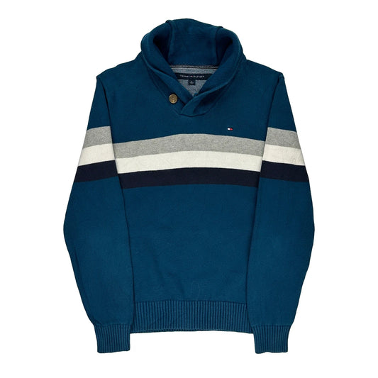 Tommy Hilfiger Striped Jumper - Medium Blue Cotton