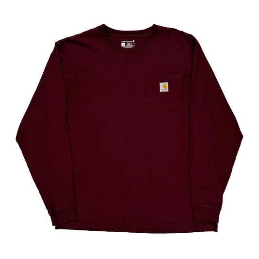 Carhartt Long Sleeve T-Shirt - Large Burgundy Cotton