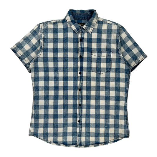 Lee Checked Short Sleeve Shirt - Large Blue Cotton