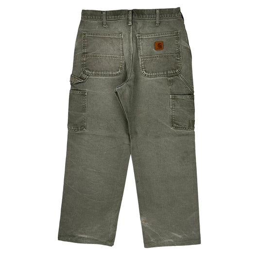 Patched Carhartt Visible Repair Shashiko Carpenter Trousers - 30W 27L Grey Cotton