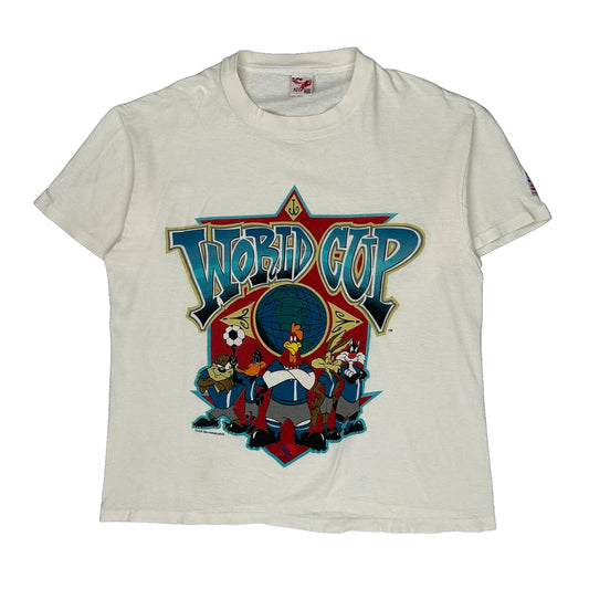 Vintage Looney Tunes World Cup Looney Tunes Graphic T-Shirt - XL White Cotton
