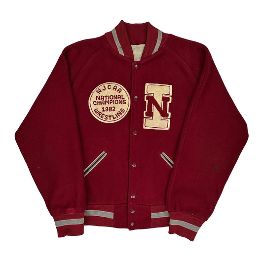 Njcaa National Champions 1982 Wrestling Unbranded Varsity Jacket - Large Burgundy Wool