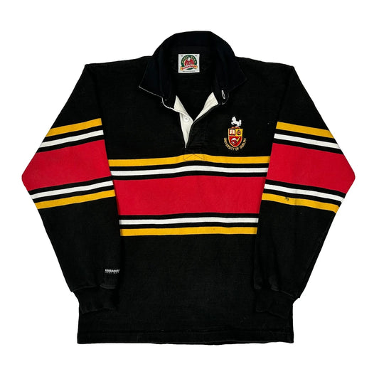 Vintage University Of Guelph Barbarian Striped Rugby Shirt - Medium Black Cotton
