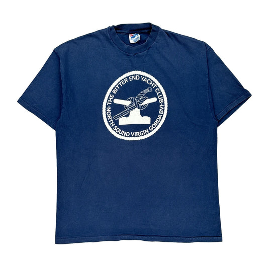 Single Stitch Hanes Graphic T-Shirt - XL Blue Cotton