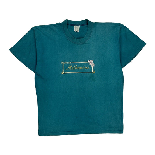 Melbourne Australian Single Stitch T-Shirt - Large Blue Cotton