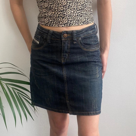 Vintage dark wash Sexy Girl Jeans Denim Skirt - womens 28" waist