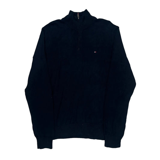 Vintage Tommy Hilfiger 1/4 Zip - Large Black Cotton