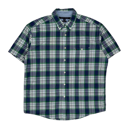 Tommy Hilfiger Checked Short Sleeve Shirt - XL Green Cotton