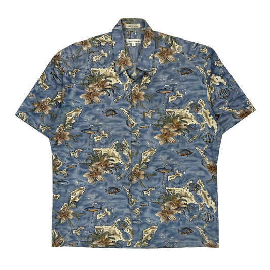 Pierre Cardin Floral Hawaiian Shirt - Large Blue Cotton