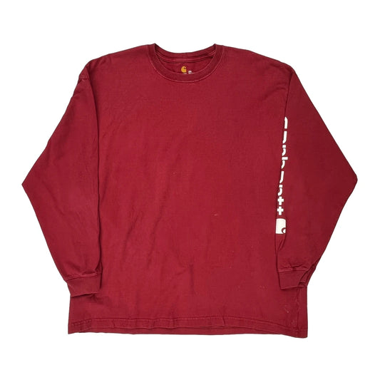 Carhartt Spellout Long Sleeve T-Shirt - 2XL Red Cotton
