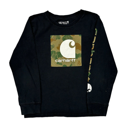 Age 8-10 Carhartt Camo Long Sleeve T-Shirt - Small Black Cotton