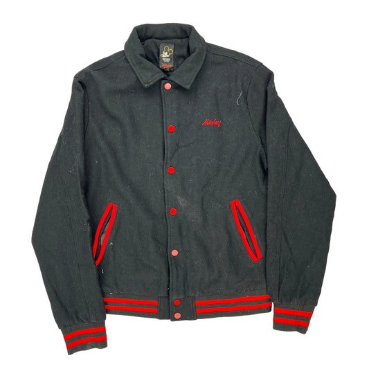 Mickey Mouse Disney Graphic Varsity Jacket - Small Black Cotton