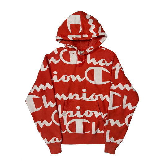 Vintage Reverse Weave Champion Hoodie - Large Red Cotton