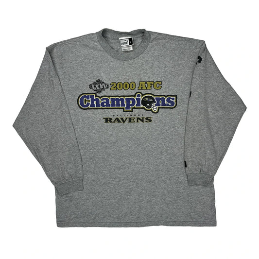 Vintage Baltimore Ravens Puma Nfl Long Sleeve T-Shirt - Large Grey Cotton