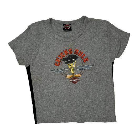 Chicks Rule Harley Davidson Graphic T-Shirt - Large Grey Cotton