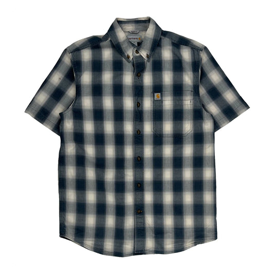 Carhartt Checked Short Sleeve Shirt - Medium Blue Cotton