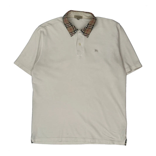 Burberry Checked Polo Shirt - Large White Cotton