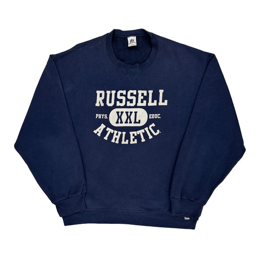 Physical Education Russell Athletic College Sweatshirt - Large Navy Cotton Blend