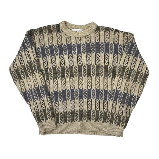 Vintage Unbranded Jumper - Large Beige Cotton Blend