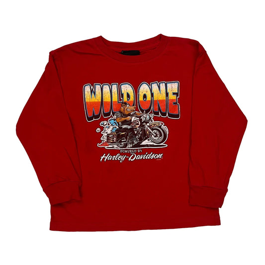 Age 5-6 Harley Davidson Graphic Long Sleeve T-Shirt - XS Red Cotton